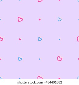 Seamless patterned heart texture. Lilac background