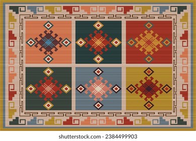 Seamless patterned Navajo rug with fabric texture. Original native ornaments. rugs, carpets, weaving.