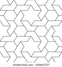 Seamless pattern.Ethnic backdrop. Stars, hexagons, figures ornament. Hexagonal, star shapes wallpaper. Geometric background. Polygons motif. Digital paper, abstract.