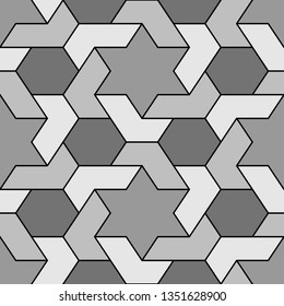 Seamless pattern.Ethnic backdrop. Stars, hexagons, figures ornament. Hexagonal, star shapes wallpaper. Geometric background. Polygons motif. Digital paper, abstract