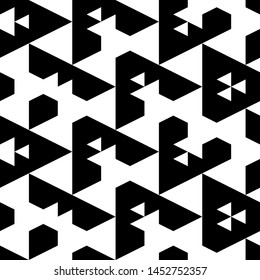 Seamless pattern.Ethnic motif. Triangles, pentagons, figures ornament. Geometrical backdrop. Abstract background. Polygons wallpaper. Digital paper, textile print, web design. Vector.