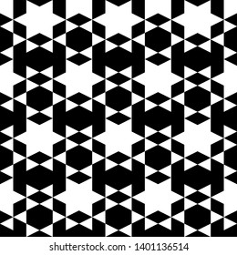 Seamless pattern.Geometric backdrop. Stars, hexagons, rhombuses, triangles, figures ornament. Folk wallpaper. Ethnic motif. Simple background. Digital paper, textile print, abstract.