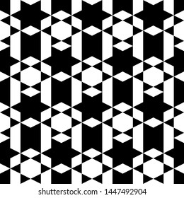 Seamless pattern.Geometric backdrop. Stars, hexagons, rhombuses, triangles, trapeziums, figures ornament. Folk wallpaper. Ethnic motif. Simple background. Digital paper, abstract.