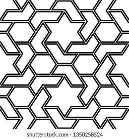 Seamless pattern.Geometric background.Polygons motif. Ethnic backdrop. Stars, hexagons, figures ornament. Hexagonal, star shapes wallpaper. Digital paper, abstract