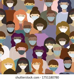  Seamless pattern.Group of mix people, strong together against Corona virus