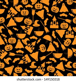 seamless pattern.halloween background.halloween orange  symbols on an black  background.vector