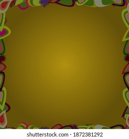 Seamless pattern.Hand drawn doodle frames. Vector illustration. Illustration in green, red and yellow colors.
