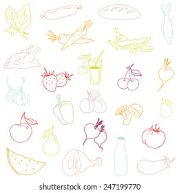 Seamless pattern-hand drawn food on white background