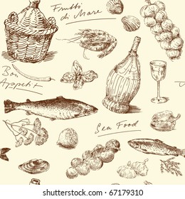 seamless pattern-hand drawn sea food