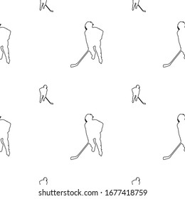 Patrón sin inconvenientes.Jugador de hockey sobre fondo blanco. Ilustración vectorial. Texturas repetitivas interminables para banners, tejidos, saludos, empaque, impresión en papel, papel tapiz, etc.