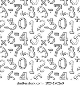 Seamless pattern.Lettering numbers, punctuation and currency symbols. Calligraphy, handwritten letters. Vector illustration.