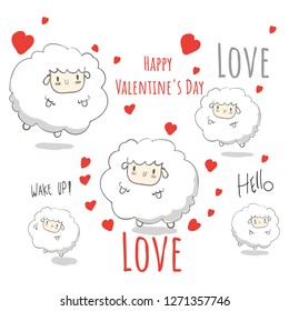 seamless pattern,love,creative hand drawn card  Happy Valentine's Day,cute cartoon,sheep, greeting card greeting card with heart card vector,elements,love,flyers, invitation,brochure, posters,banners