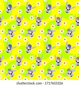 seamless pattern.merry llamas and flowers.Vector seamless illustration