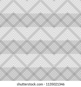 Seamless pattern.Modern stylish geometrical texture.Abstract textured background.Regularly repeating zigzag thin lines,linear rhombuses,diamonds,grids.Outline.Contour.Vector element graphical design