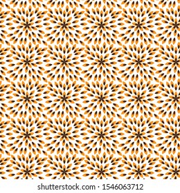 seamless pattern.orange and brown leaves in a circle, in the form of flowers. Kaleidoscopic circular pattern. Vector. Geometrical pattern suit for fabrics, textiles, bed linen and decor in retro style