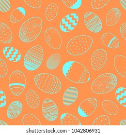 Seamless pattern.Pattern with different easter eggs.Hand drawn stylized elements.Easter holiday decorative background perfect for prints, flyers,banners,invitations,special offer and more.