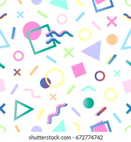 Seamless pattern.Pattern with geometric elements in memphis style.Abstract design card perfect for prints, flyers,banners,invitations,special offer and more.Trendy vector background in memphis style.