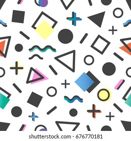 Seamless pattern.Pattern with geometric elements in memphis style.Abstract design card perfect for prints, flyers,banners,invitations,special offer and more.Trendy vector background in memphis style.