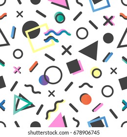 Seamless pattern.Pattern with geometric elements in memphis style.Abstract design card perfect for prints, flyers,banners,invitations,special offer and more.Trendy vector background in memphis style.