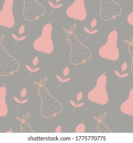 Seamless pattern.Pear juicy fruits leaves  on light brown background.Vector illustration.

