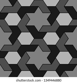 Seamless pattern.Polygons motif. Ethnic backdrop. Stars, hexagons, figures ornament. Hexagonal, star shapes wallpaper. Geometric background. Digital paper, abstract