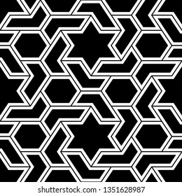 Seamless pattern.Polygons motif. Ethnic backdrop. Stars, hexagons, figures ornament. Hexagonal, star shapes wallpaper.Geometric background. Digital paper, abstract.