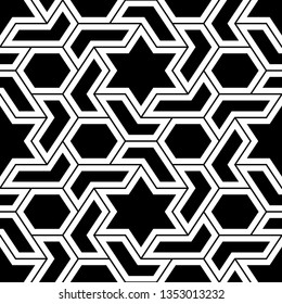 Seamless pattern.Polygons motif. Ethnic backdrop. Hexagonal, star shapes wallpaper. Stars, hexagons, figures ornament. Geometric background. Digital paper, abstract.