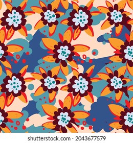 Seamless patterns. Abstract floral background. Colorful design for textiles, wallpapers, prints, fabrics, packaging. Vector graphics.