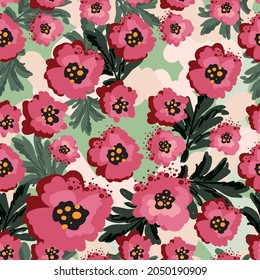 Nahtlose Muster. Abstrakter floraler Hintergrund. Farbiges Design für Textilien, Tapeten, Drucke, Stoffe, Verpackungen. Vektorgrafiken.
