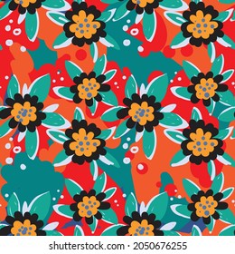 Seamless patterns. Abstract floral background. Colorful design for textiles, wallpapers, prints, fabrics, packaging. Vector graphics.
