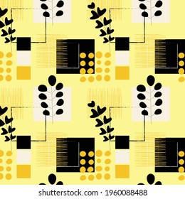Artistiс seamless patterns with abstract leaves and geometric shapes. Modern vector design for paper, cover, fabric, interior decor and other users.