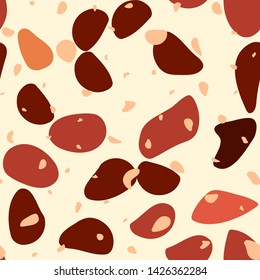 Seamless patterns with abstract stones, organic shapes in brown colors.