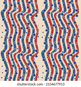 Seamless patterns. American patriotic stars and stripes pattern in vintage colors. Holiday graphic design. USA Independence Day or Presidents Day star pattern in American flag colors.
