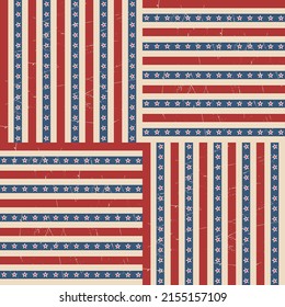 Seamless patterns. American patriotic stars and stripes pattern in vintage colors. Holiday graphic design. USA Independence Day or Presidents Day star pattern in American flag colors.
