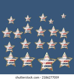 Seamless patterns. American patriotic stars and stripes pattern in vintage colors. Holiday graphic design. USA Independence Day or Presidents Day star pattern in American flag colors.
