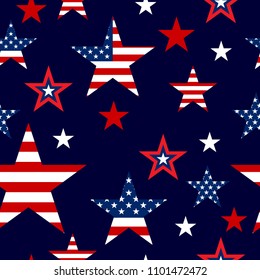 Seamless patterns with American Stars, Pattern with USA flag symbols. Vector illustration