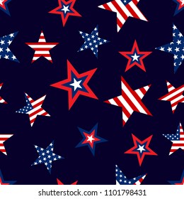 Seamless patterns with American Stars, Pattern with USA flag symbols. Vector illustration