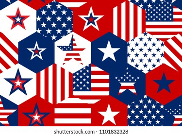 Seamless patterns with American Stars, Pattern with USA flag symbols. Vector illustration