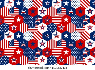 Seamless patterns with American Stars, Pattern with USA flag symbols. Vector illustration