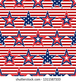 Seamless patterns with American Stars, Pattern with USA flag symbols. Vector illustration