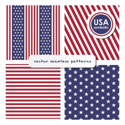 Seamless Patterns With American Symbols. Vector Set. USA Flag