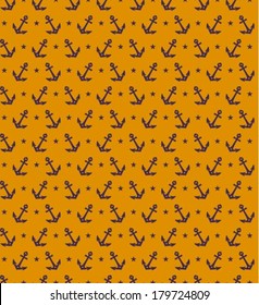 Seamless patterns with anchors and stars. Nautical background. Vector illustration