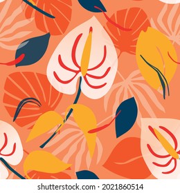 Seamless patterns of Anthurium, Colorful and bright background in modern style 