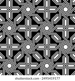 Seamless patterns of Arabic star shapes.  Arabesque Interlocking lines Repeating pattern of printable vector.