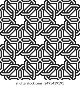 Patrones sin fisuras de Formas de estrellas árabes.  Arabesque Líneas entrelazadas Patrón repetitivo de Vector imprimible.