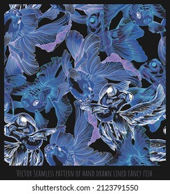 Seamless patterns art of drawing golden fish swiming.