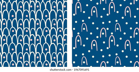 Seamless patterns in Asian and Moroccan style, wave and fish scale, fish skin pattern