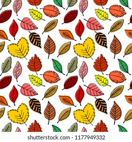 Seamless patterns of autumn leaves. Elegant and beautiful leaflets and plant elements.