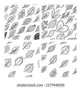 Seamless patterns of autumn leaves. Elegant and beautiful leaflets and plant elements.