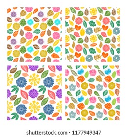 Seamless patterns of autumn leaves. Elegant and beautiful leaflets and plant elements.
